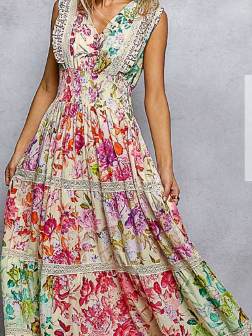 POL Cream Maxi Dress with Multicolor Floral Patchwork - Picture 5 of 6